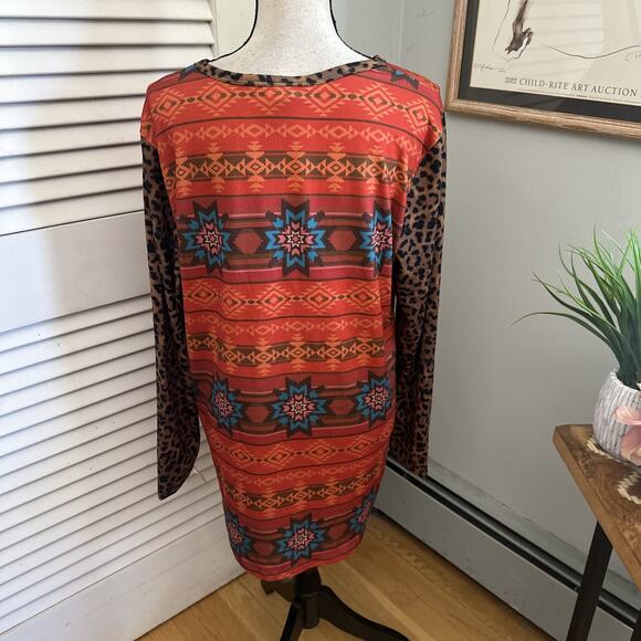 BACK IN THE SADDLE Womens Top Large Colorful Aztex Print Southwestern Casual - Picture 5 of 9